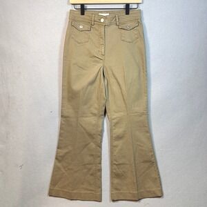 HM Womens Khaki Tan High Rise Flare Utility Pants Front Flap Pockets Size 6